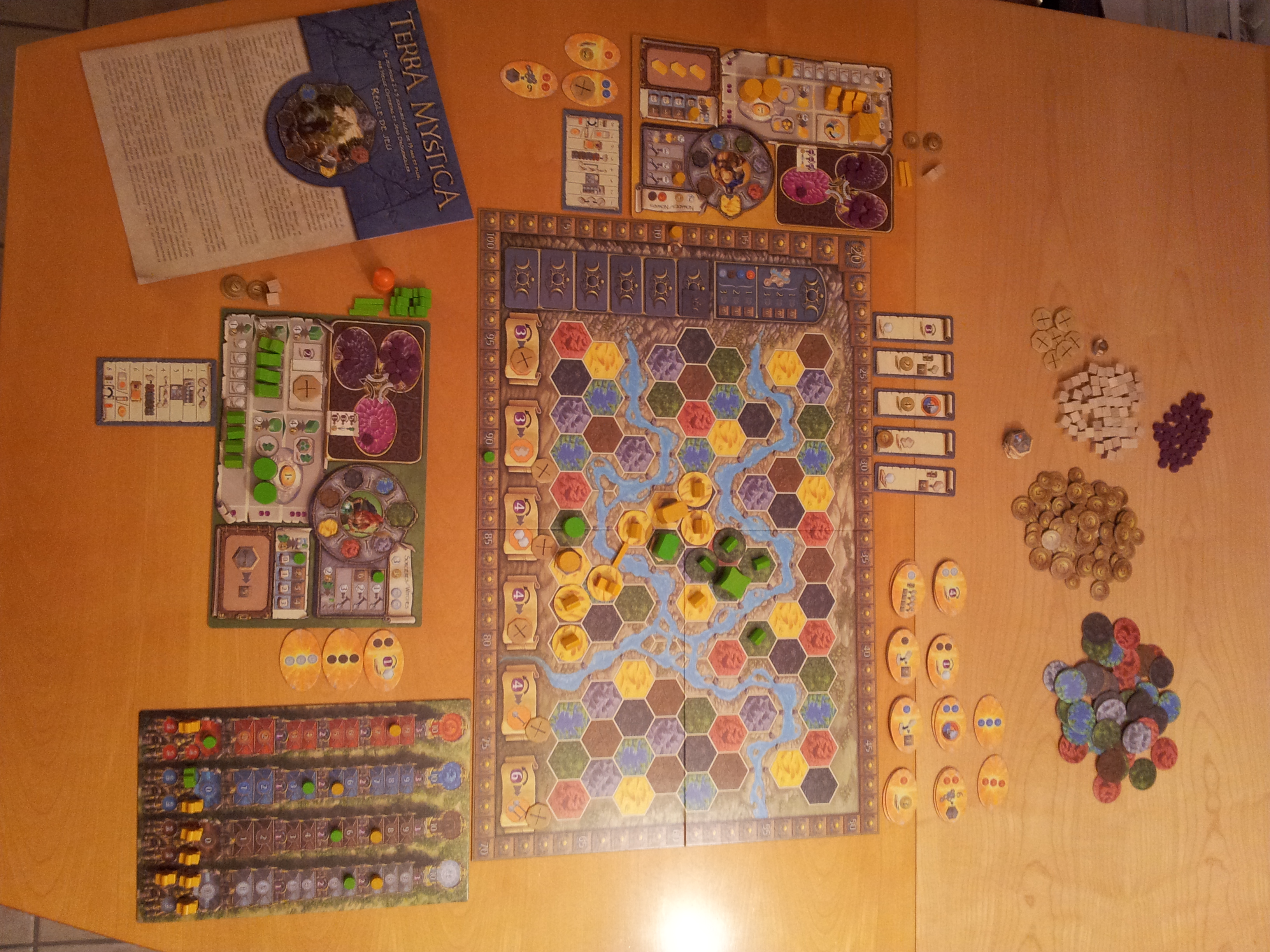 Vue d'ensemble d'une partie du jeu "Terra Mystica"